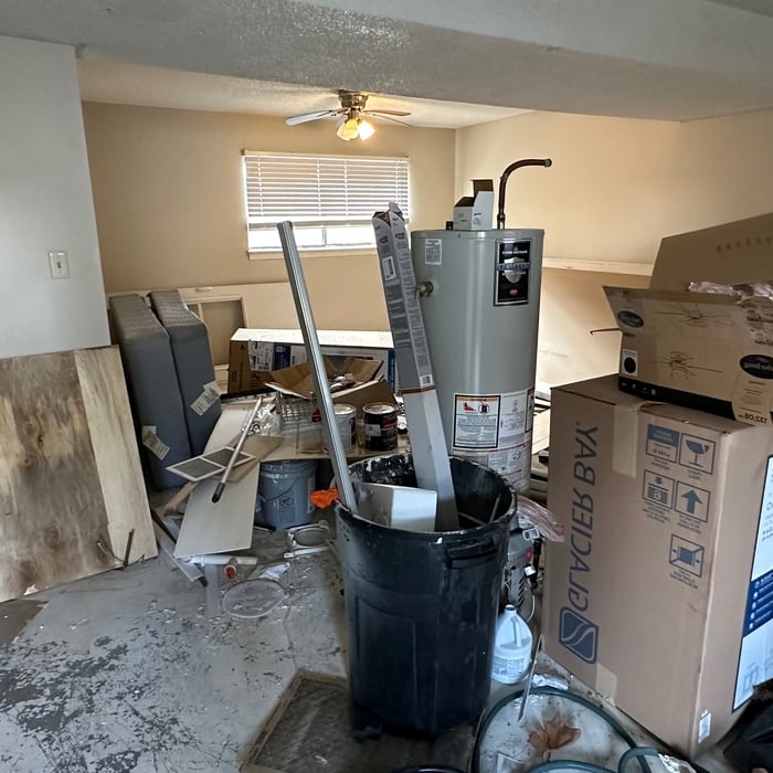 View of the living room and dining room from the front door BEFORE starting the works