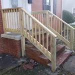Handrails, simple sturdy and budget friendly.