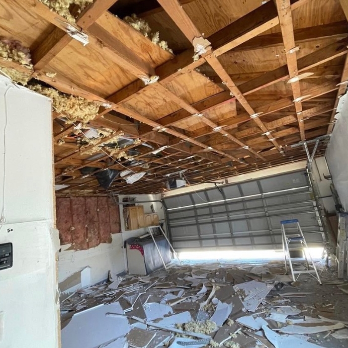 Water damage garage cealing