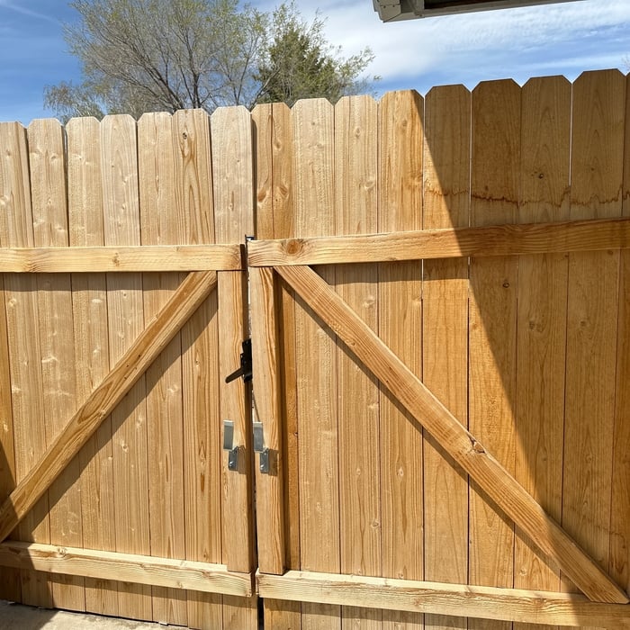 Picket gate installation.