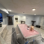 Ceiling painted with patch work and new light installed.