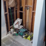 After the removal of the old one piece vinyl tub/shower and the old floor tiles.