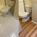 Replace tile floor on the left with wood flooring on the right