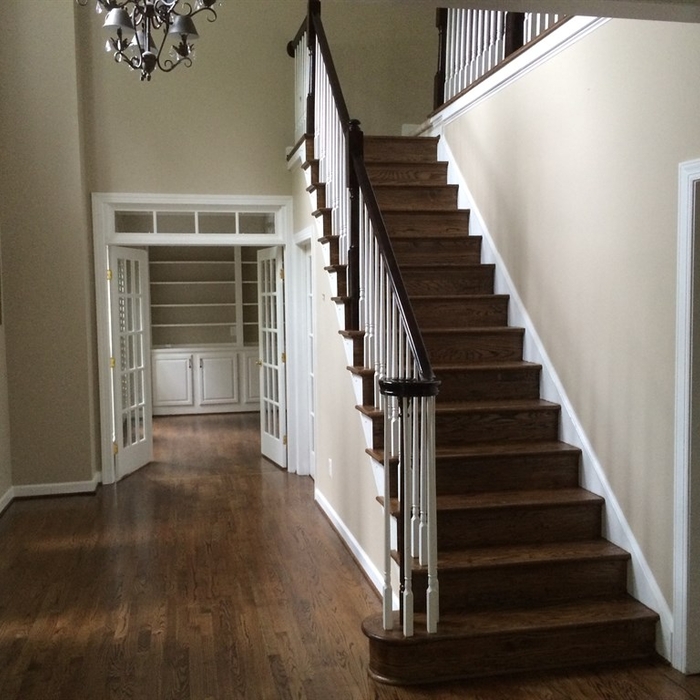 Jacobean stain on red oak hardwoods.