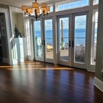Oak flooring with a medium stain.
