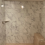 Bathroom shower and floor tiled