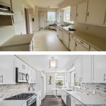 Dallas Kitchen Before & After- complete with brand new finish outs, new Granite countertops, slow close Upper and lower Koville Cabinets and backsplash