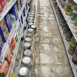 Hardware Store aisle after owner rearranged their aisles, before we stripped and refinished it