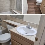 Tiling of shower and counter top. Installation of Waterproof Vinyl laminate flooring. Painting of bathroom.