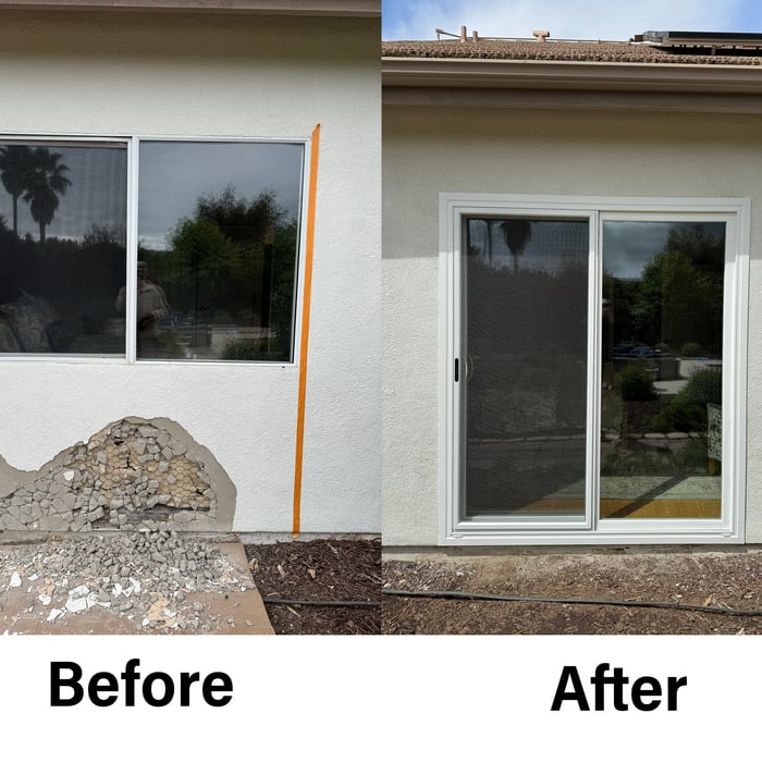 Removed old leaky window and installed a Milgard Tuscany patio door, increasing the view & access to the backyard. Santa Ynez, CA