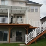 Completed Multi Deck and Stairs with Vinyl Railings and Aluminum Pergola