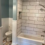 Full bath remodel with fixtures relocated to current locations