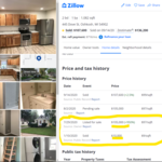 Zillow proof of purchase, bought for $10,000 and sold for $105,000.
