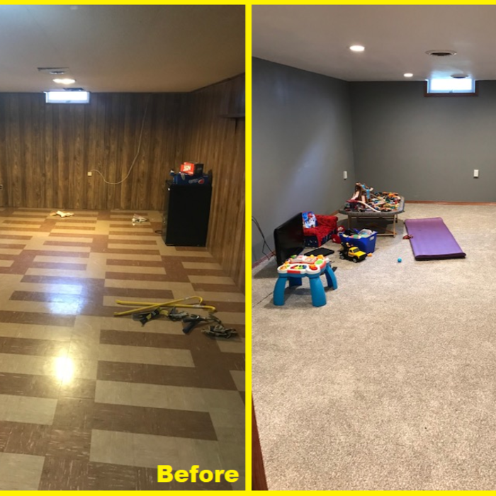 Before and After of rec room. New everything.