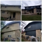 Exterior cedar getting stained with the trim being white.