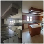 Kitchen walls, ceiling and the cabinets being painted.