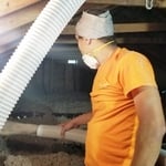 We removed the old fiberglass insulation & blew-in our TruSoft cellulose insulation. Also looking at this picture we can see Nate our crew leaders showing off why we use TruSoft insulation, notice the lack of dust!
