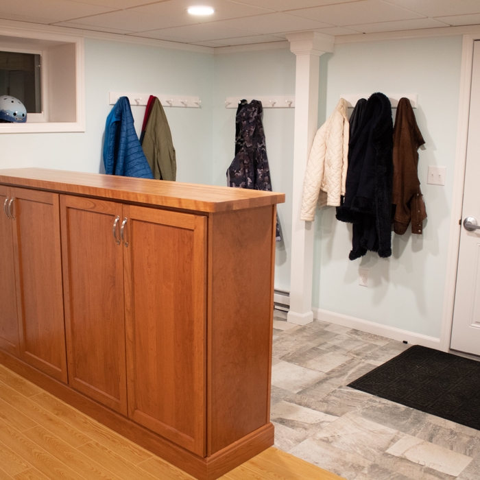 This previously-finished basement required an upgrade due to moisture concerns. The homeowners wanted a fresh, attractive update to the musty space that was not ideal to spend much time in. With that in mind, a home theater space was created -perfect for movie nights! This space was finished with our paintable wall system and elite-plank flooring.