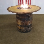Whiskey barrel fire.pit bar table