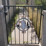 Finished gate, re-attached with fresh coat of paint and decal welded to gate face.