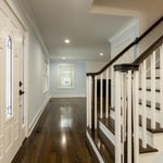 Stairs living room. Wide oak
