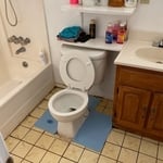 This is the bathroom after the crew's hard work and muscle.