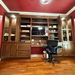 Install can lights on cabinets controled by a dimmer , install outlet for printer