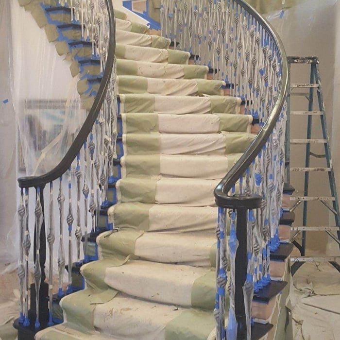 In the process of applying stain.