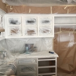 Cabinet frames after they have been primed with shellac primer