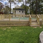 Final photo of pool deck pressure treated wood and AZEK decking in Coastline.