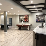 wet bar, play area, coffered ceiling