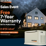Free 7-year warranty with purchase of a Generac Generator!