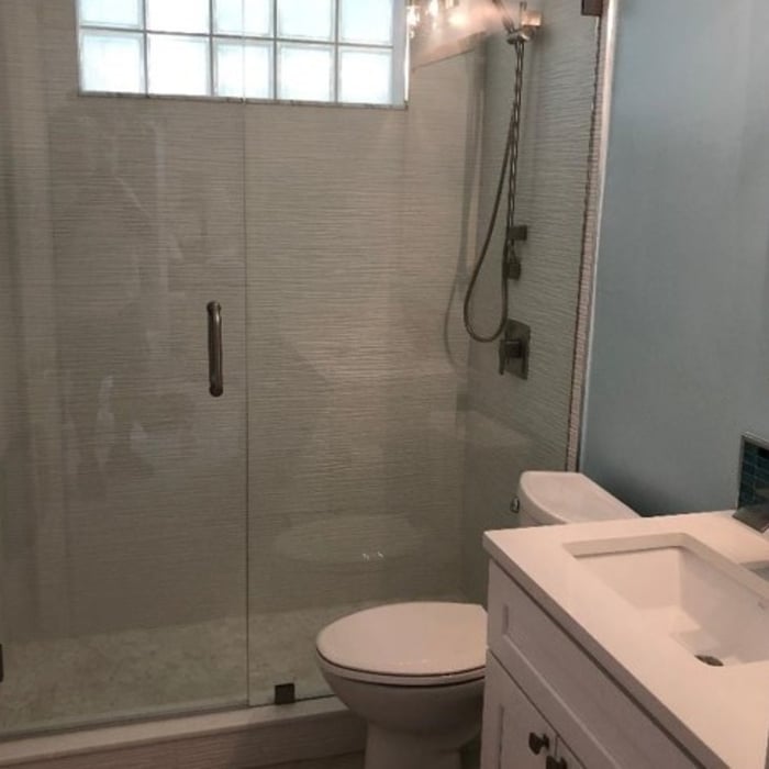 Bathroom renovation from dated to beachy and bright