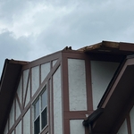 When we received the initial phone call, we were told half of the home's roof had blown off in a storm. Sure enough, half of the roof was in their yard!