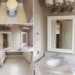 A sleek, white, modern bathroom remodel we did recently. Do you have a vision for a new bathroom, kitchen, patio? Give us a call and we can make it a reality!