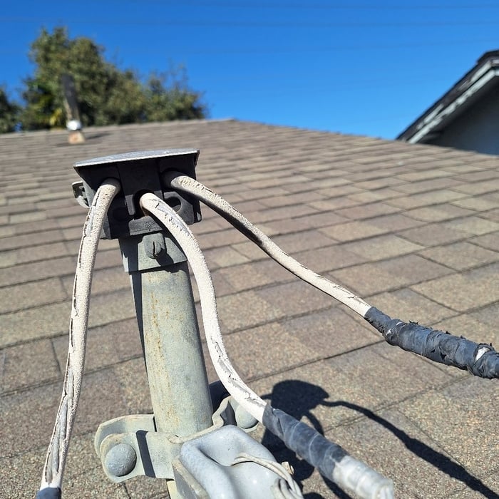 Weather head is the pipe above the roof showing the conductors exposed aluminum do to heat and weather. These conductors connect to pg@e power lines.
