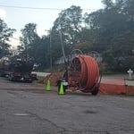 Sewer installation under road.