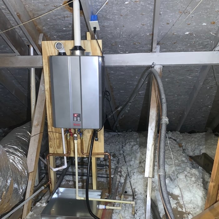 Rinnai tankless water heater installation.