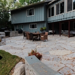 Mendota Heights Backyard Living Area Renovation. Patio view from sitting wall.