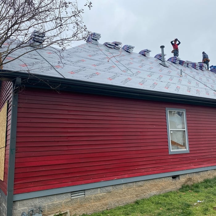 Before pictures of a home that was damaged in tornado and had to have roofing, siding, fencing, and so much more.