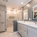 Kitchen and Bathroom remodeled in Rockville with updated tiles and countertops