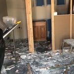 Removal/demo of old ceiling drywall.