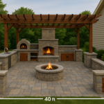 Fireplace, pizza oven, sink, knee walks, fire pit.