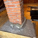 Chimney properly air sealed and wrapped with rockwool
