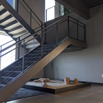 Zen garden and interior stair.