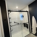 Bathroom floor installation. Interior painting and vanity top installation.