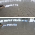 Before on top, after on bottom. This is cleaning only, no polish or floor finish applied. That is the dry finished product.