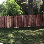 48" Eastern Red Cedar Shadowbox Fence, 3" Space, Dog Ear Picket, Flat Top Posts with Gate