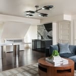 Original wood floors were sand,stained and finished to bring out the beauty of the homes original flooring.