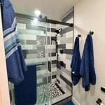 Navy Blue Double-Vanity Bathroom